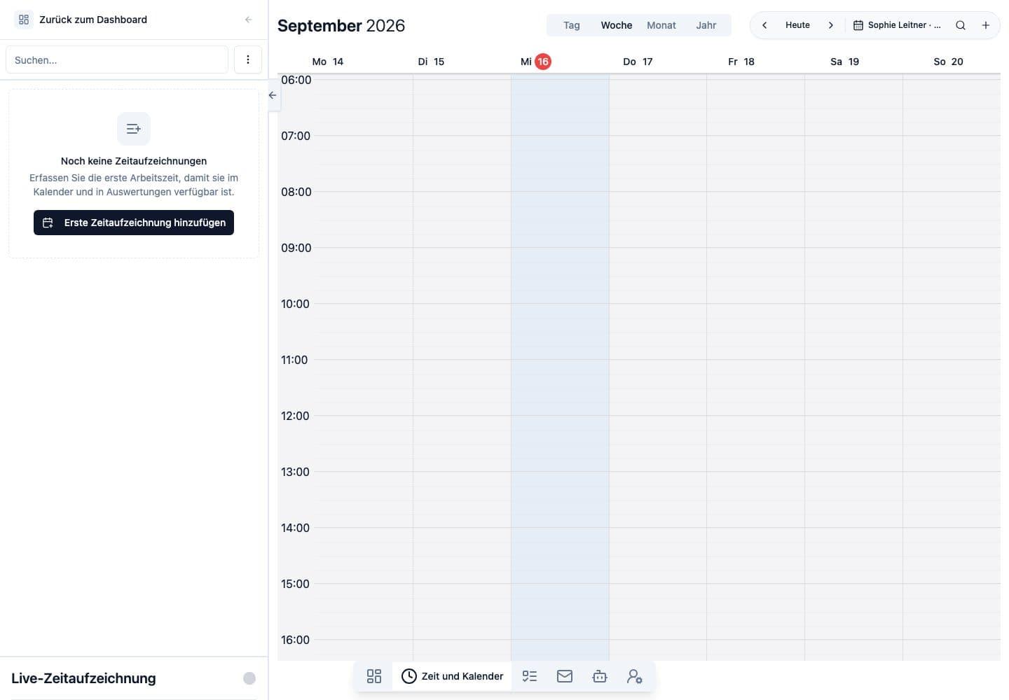 Desktop-Ansicht von Zeit & Kalender in Neuronize ERP