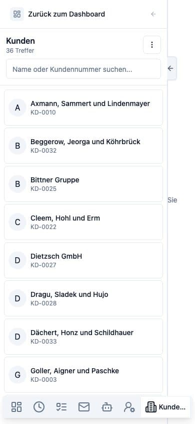 Mobile Ansicht von Kunden & Partner in Neuronize ERP