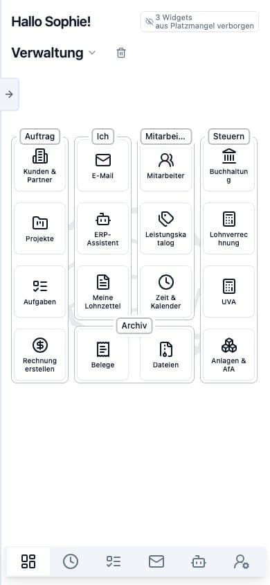 Mobile Ansicht von Dashboard in Neuronize ERP