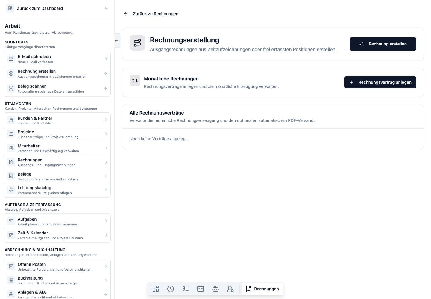 Desktop-Ansicht von Rechnungserstellung in Neuronize ERP
