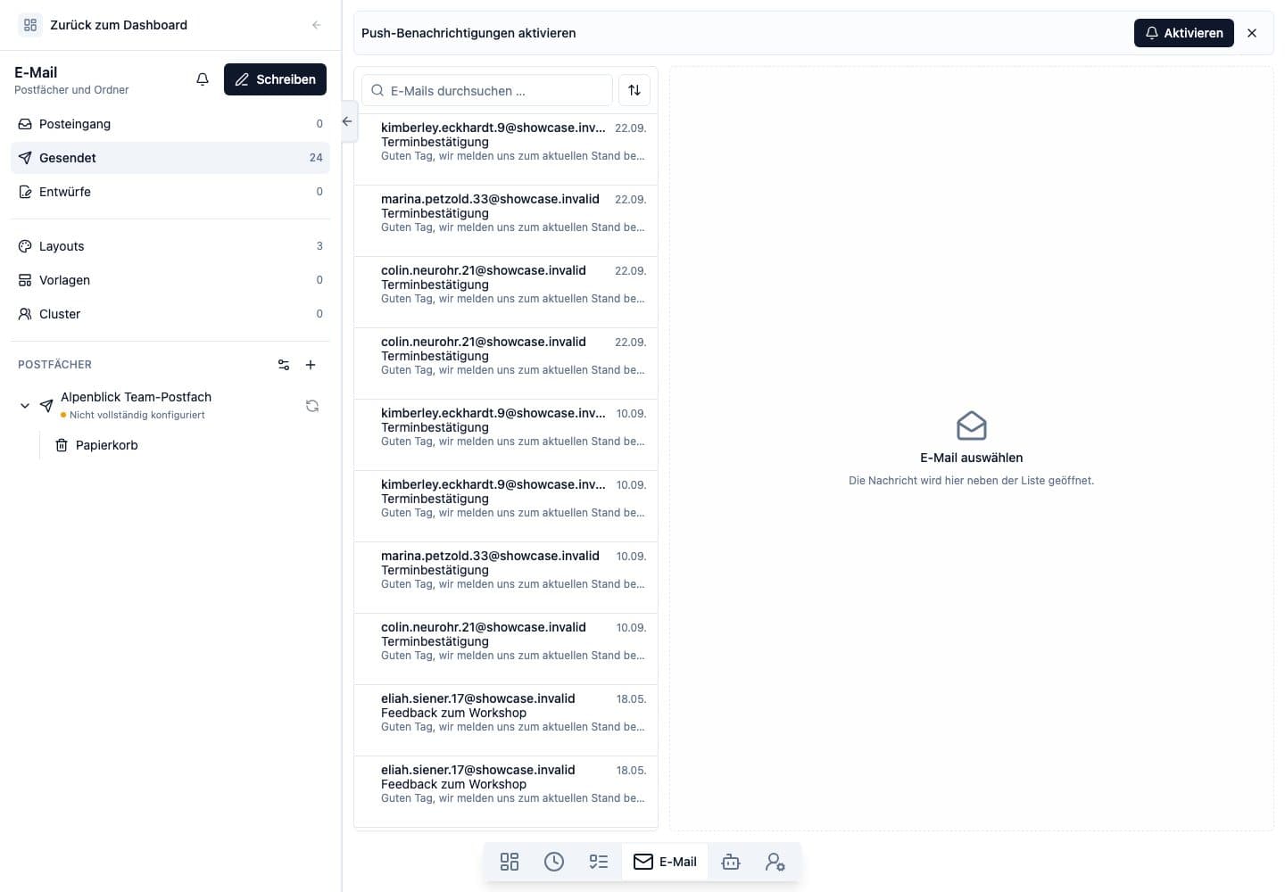Desktop-Ansicht von E-Mail in Neuronize ERP