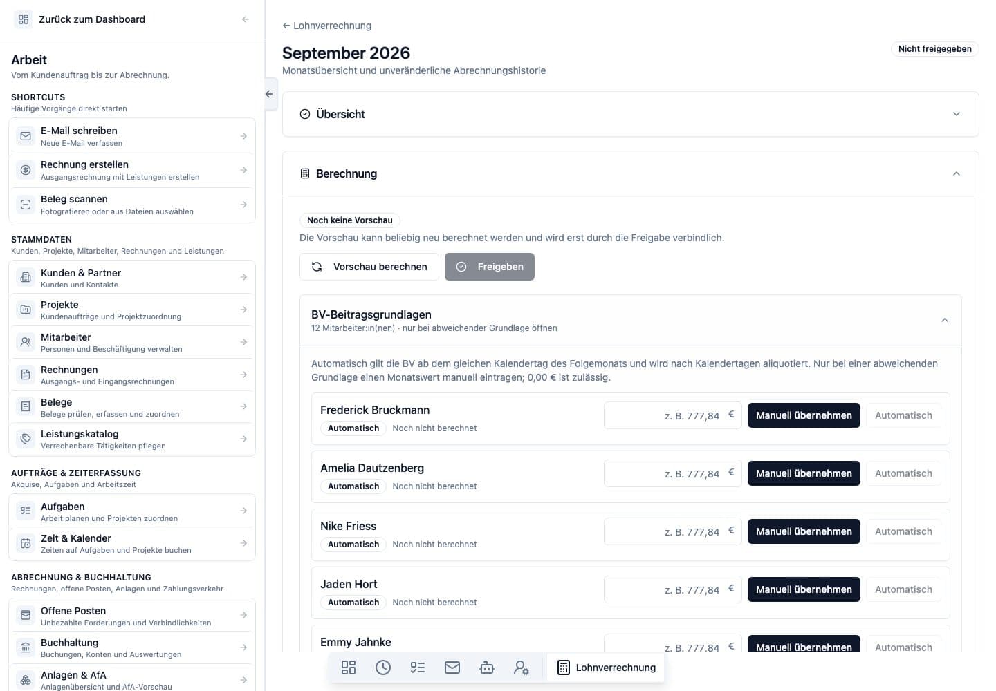 Desktop-Ansicht von Lohnverrechnung in Neuronize ERP