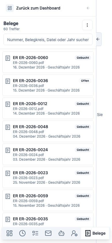 Mobile Ansicht von Belege in Neuronize ERP